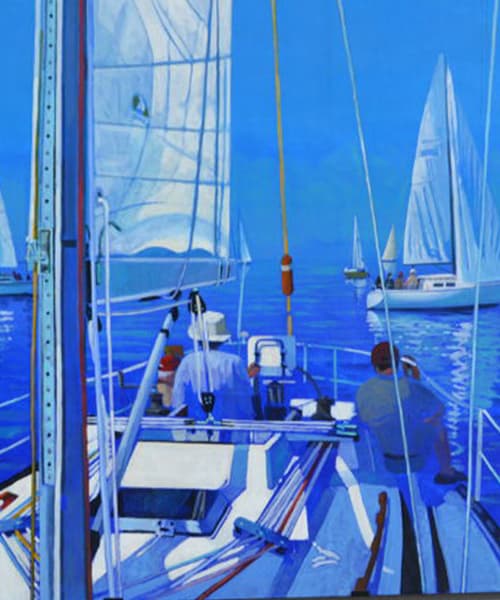 beach house mural sailboats